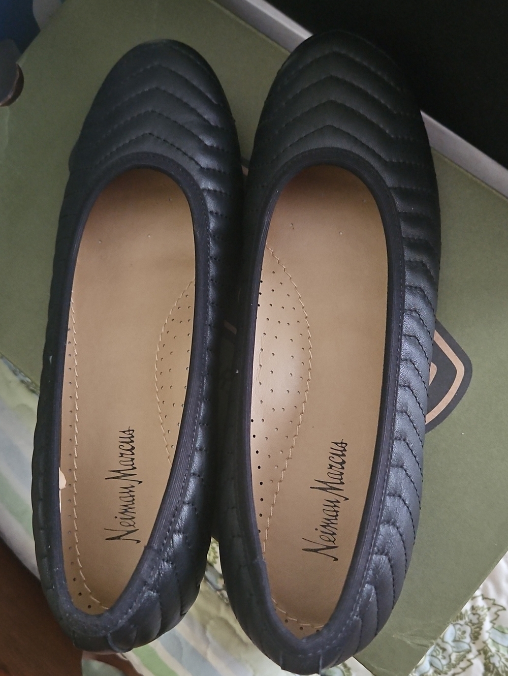 Neiman Marcus Black Quilted Round-Toe Flats